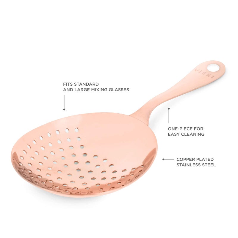 Viski Julep Stainless Steel Cocktail Strainer, Bar Tools, Drinks Spoon for Bartenders and Mixologists, Home or Commercial Use, Professional Metal Barware, Copper - Image 2